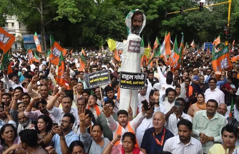 दिल्ली: PM पर अपमानजनक भाषा को लेकर BJP का प्रदर्शन, राहुल से माफी की मांग
