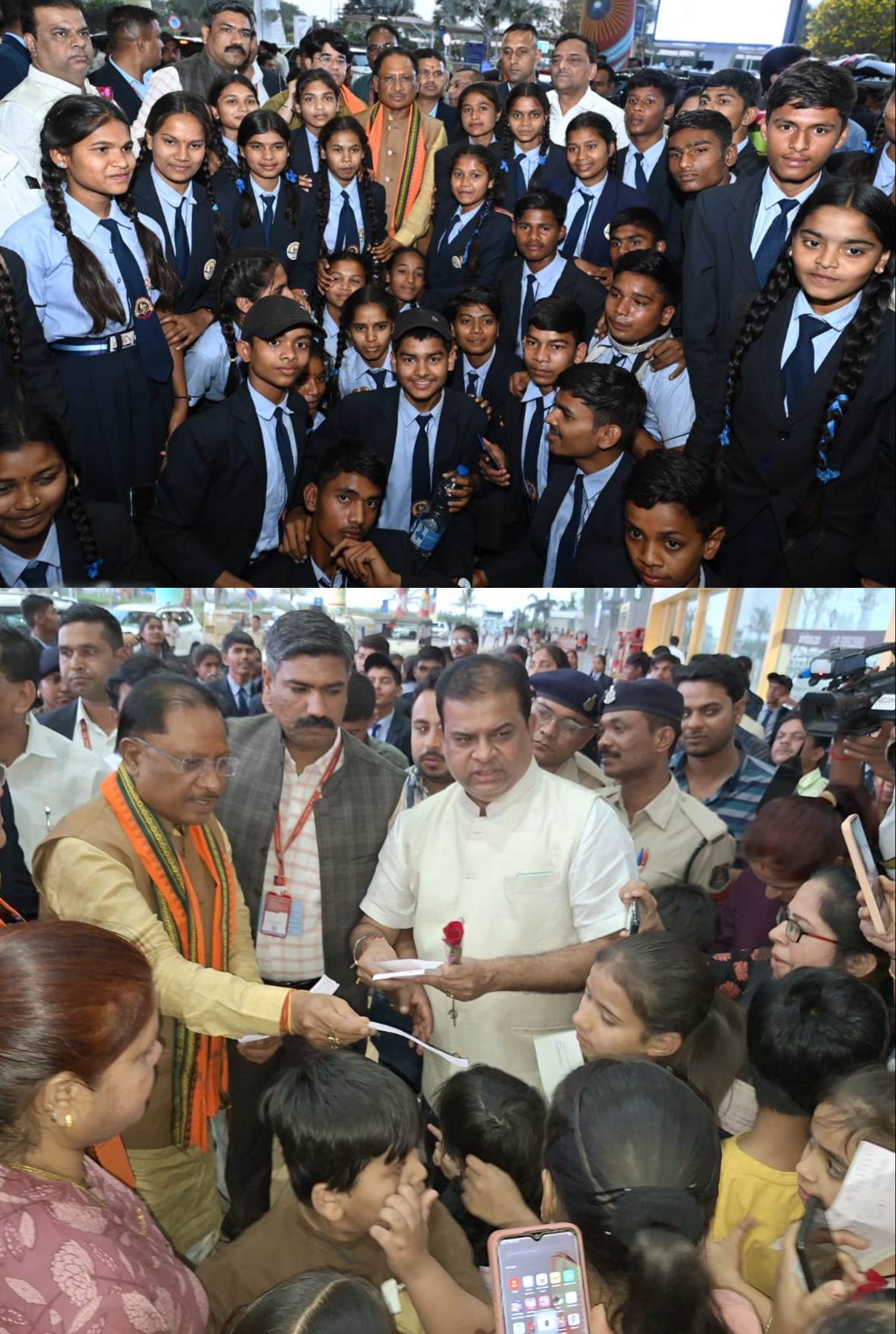 माना विमानतल पर मुख्यमंत्री से अचानक हुई मुलाकात से बच्चों का दिन बना यादगार