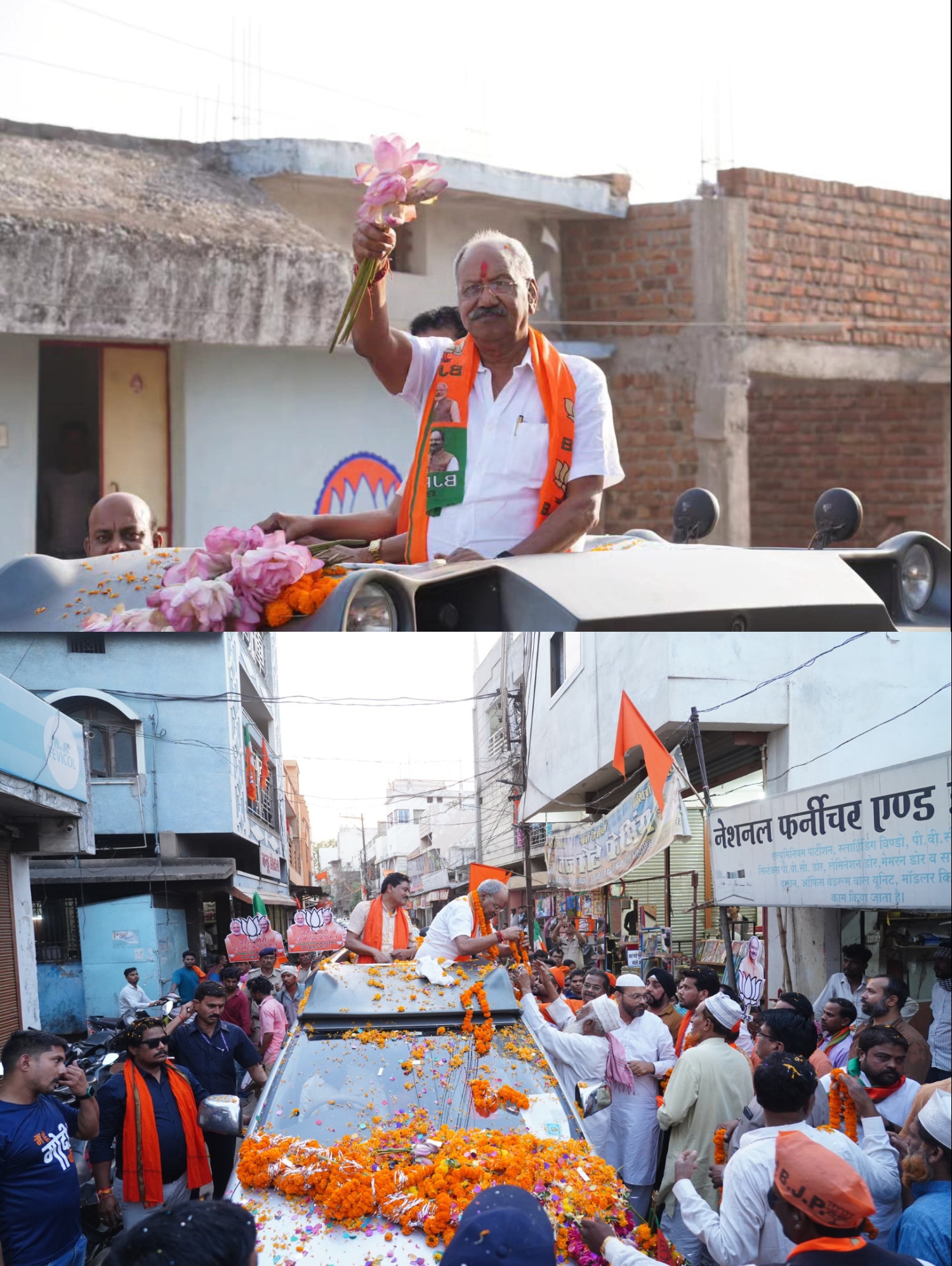 भाजपा प्रत्याशी बृजमोहन अग्रवाल ने आज नवापारा, अभनपुर, आरंग में किया रोड-शो