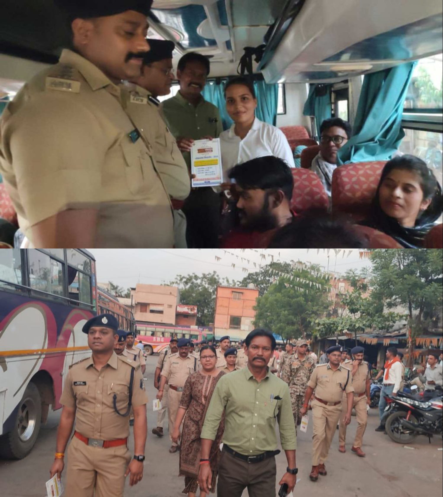 कलेक्टर और एसपी ने बसों में यात्रियों को मतदान करने दिया निमंत्रण, पुलिस ने शहर में फ्लैग मार्च निकाल कर बताई मौजूदगी