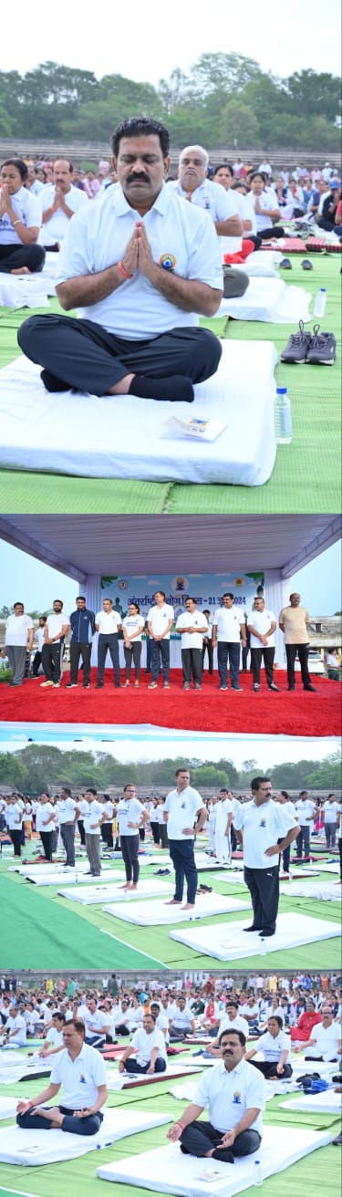 दशम अंतरर्राष्ट्रीय योग दिवस पर रविशंकर स्टेडियम दुर्ग में आयोजित योगा कार्यक्रम में शामिल हुए उप मुख्यमंत्री विजय शर्मा