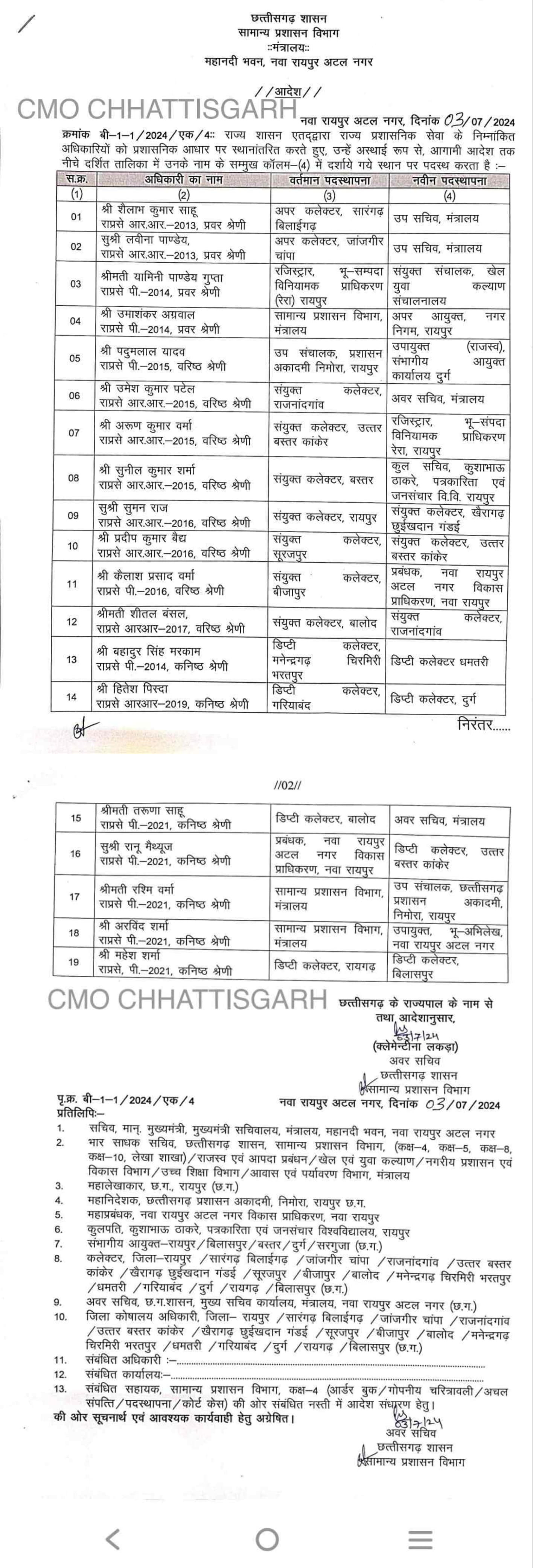 राज्य प्रशासनिक सेवा के अधिकारियों का तबादला