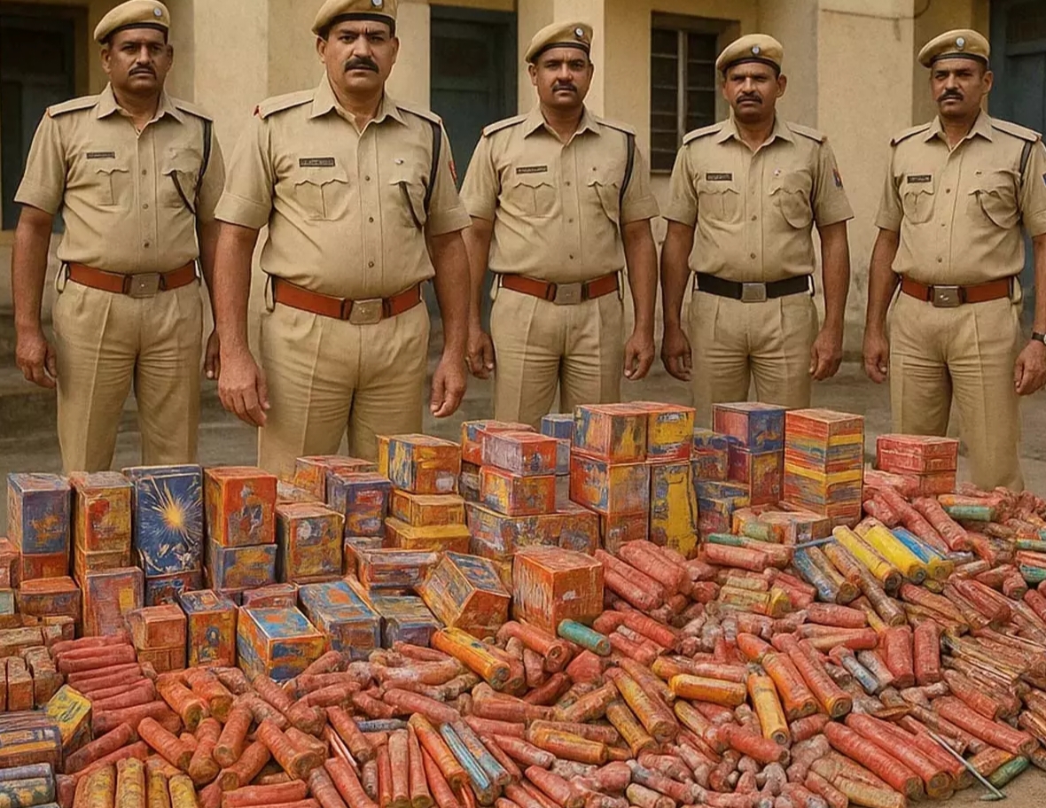 पुस्तक भंडार की आड़ में अवैध पटाखा कारोबार का भंडाफोड़  