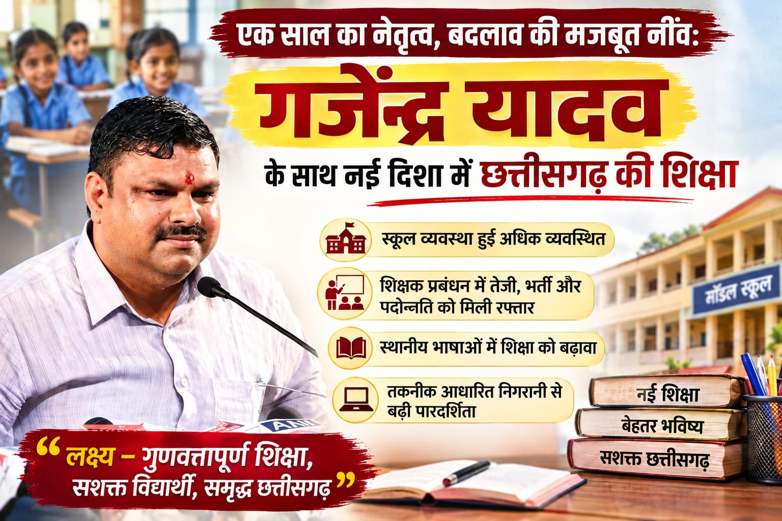 छत्तीसगढ़ की स्कूल शिक्षा में बदलाव: व्यवस्था सुधार से परिणाम तक शिक्षा मंत्री गजेंद्र यादव की पहल