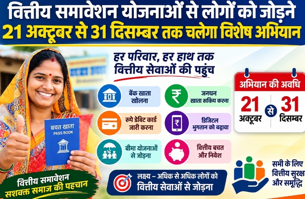 वित्तीय समावेशन योजनाओं से लोगों को जोड़ने 21 अक्टूबर से 31 दिसम्बर तक चलेगा विशेष अभियान, ग्राम पंचायत से लेकर नगरीय निकाय पर लगेंगे विशेष शिविर