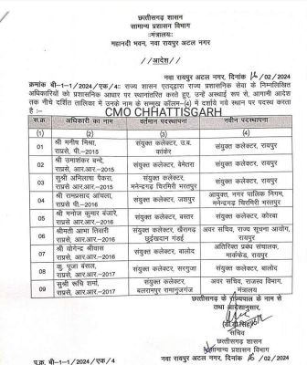 राज्य प्रशासनिक सेवा के अधिकारियों का तबादला