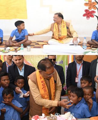 न्योता भोज : मुख्यमंत्री साय ने बाजू में बैठे बच्चों को दी अपनी थाली की मिठाई&hellip;
