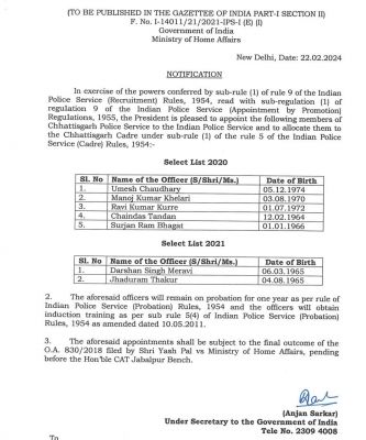 IPS अवार्ड के लिए छत्तीसगढ़ पुलिस के 7 अधिकारी चयनित