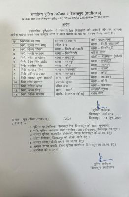 पुलिस विभाग में बड़ा फेरबदल, 13 थाना प्रभारी किए गए इधर से उधर