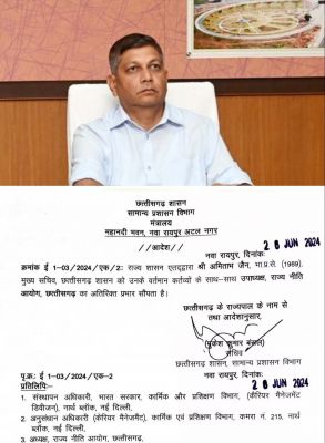 सीएस अमिताभ जैन को छत्तीसगढ़ सरकार ने सौंपा अतिरिक्त प्रभार