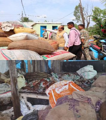 जिला प्रशासन की टीम ने व्यापारी के ठिकाने पर दी दबिश, 150 बोरी से अधिक पीडीएस चना और गुड़ जब्त