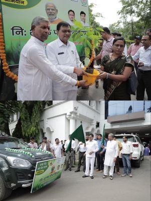 एक पेड़ मां के नाम अभियान रथ को मंत्री लखनलाल देवांगन ने हरी झंडी दिखाकर किया रवाना