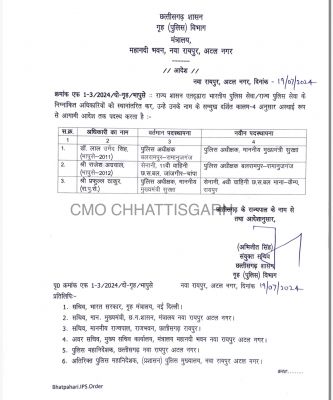 राज्य सरकार ने IPS अफसरों के किये ट्रांसफर