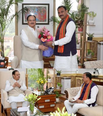 छत्तीसगढ़ के स्वास्थ्य मंत्री श्याम बिहारी जायसवाल ने की केंद्रीय स्वास्थ्य मंत्री जे. पी. नड्डा से मुलाकात