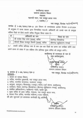 दो जिलों में प्रभारी सचिव की नियुक्ति, राज्य सरकार ने जारी किया आदेश