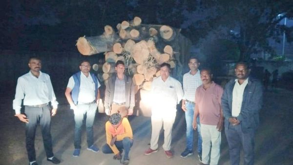 प्रतिबंधित कहुआ लकड़ी का अवैध परिवहन करते ट्रैक्टर ट्राली जब्त