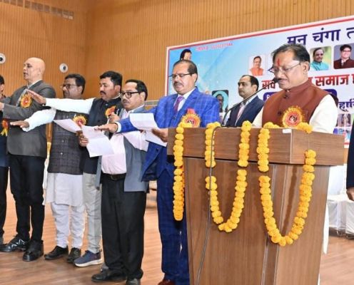 मुख्यमंत्री साय सर्व रविदास समाज के शपथ ग्रहण समारोह में शामिल