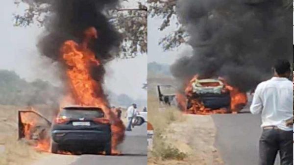 BJP मंडल अध्यक्ष की कार में लगी भीषण आग, डिप्टी सीएम के कार्यक्रम में जाते वक्त रास्ते में हुआ हादसा