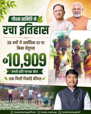 गीदम समिति को तेंदूपत्ते की रिकॉर्ड कीमत, 4 हजार संग्रहक परिवारों को मिलेगा बोनस