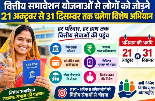 वित्तीय समावेशन योजनाओं से लोगों को जोड़ने 21 अक्टूबर से 31 दिसम्बर तक चलेगा विशेष अभियान, ग्राम पंचायत से लेकर नगरीय निकाय पर लगेंगे विशेष शिविर