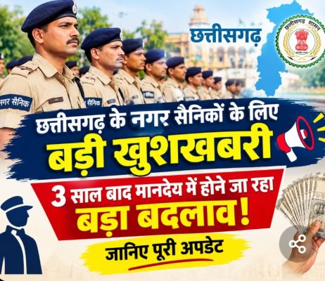 छत्तीसगढ़ के नगर सैनिकों के लिए बड़ी खुशखबरी: 3 साल बाद मानदेय में होने जा रहा बड़ा बदलाव! जानिए पूरी अपडेट